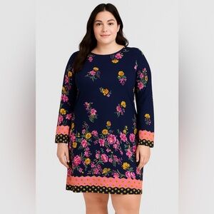 Navy Floral Boho Shift Dress | Size 1XL Emery Rose